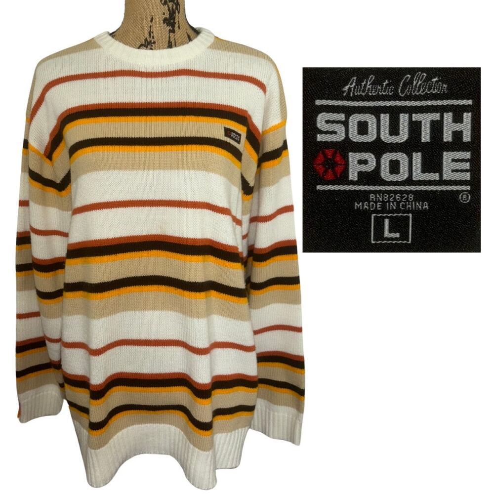Vintage Southpole Striped Sweater Brown Yellow Size Large Streetwear Menswear